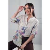By Saygı Kadın Çiçek Desenli Italyan Cotton Oversize Gömlek - XL - Bej