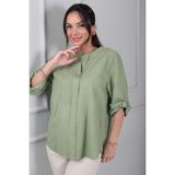 By Saygı Kadın Düğme Detaylı Italyan Cotton Oversize Bluz - Standart - Açık Yeşil