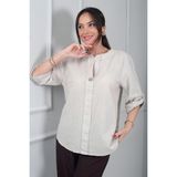 By Saygı Kadın Düğme Detaylı Italyan Cotton Oversize Bluz - Standart - Bej