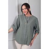 By Saygı Kadın Düğme Detaylı Italyan Cotton Oversize Bluz - Standart - Haki