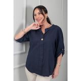 By Saygı Kadın Düğme Detaylı Italyan Cotton Oversize Bluz - Standart - Lacivert