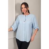 By Saygı Kadın Düğme Detaylı Italyan Cotton Oversize Bluz - Standart - Mavi