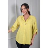 By Saygı Kadın Düğme Detaylı Italyan Cotton Oversize Bluz - Standart - Sarı