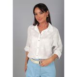 By Saygı Kadın Italyan Cotton Mini Çiçek Nakış Işlemeli Gömlek - L - XL - Beyaz