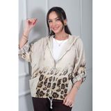 By Saygı Kadın Kapüşonlu Düğmeli Uzun Kollu Cepli Leopar Desen Italyan Cotton Ceket - Standart - Bej