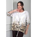 By Saygı Kadın Kapüşonlu Düğmeli Uzun Kollu Cepli Leopar Desen Italyan Cotton Ceket - Standart - Ekru