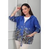 By Saygı Kadın Kapüşonlu Düğmeli Uzun Kollu Cepli Leopar Desen Italyan Cotton Ceket - Standart - Saks