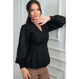 By Saygı Kadın Omzu Taş İşleme Detaylı Kolları Ve Eteği Şifon Tasarım Bluz Dar Kalıp