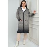 By Saygı Kareli Cepli Triko Uzun Hırka, Standart, S-26K1800066, SİYAH-TAŞ, Kadın