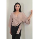 By Saygı Kruvaze Yaka Kısa Ayrobin Bluz, S-25Y0270023