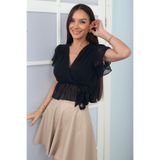 By Saygı Kruvaze Yaka Yandan Bağcıklı Kısa Kollu Şifon Bluz, S-26K1520018