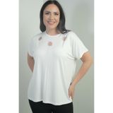 By Saygı Omuzu Taş Baskılı Bisiklet Yaka Yarasa Kol Büyük Beden Bluz, S-25Y0270010