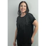 By Saygı Önü Şelale Taş Baskılı Bisiklet Yaka Bluz, S-25Y0270012