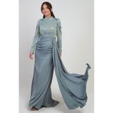 By Saygı Pul Sim Detaylı Şifon Uzun Elbise, S-25Y1190017