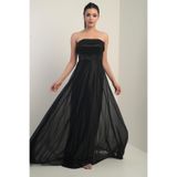 By Saygı Simli Uzun Tül Abiye Elbise, S-25Y0230009