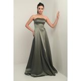By Saygı Straplez Astarlı Cepli Uzun Saten Abiye Elbise, S-24Y0230046