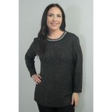 By Saygı Taş Detaylı Yuvarlak Yaka Simli Likralı Büyük Beden Bluz, S-25Y0520004