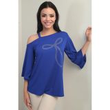 By Saygı Tek Omuzlu Fiyonk Taş Baskılı Likralı Bluz, S-25Y0270025