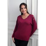 By Saygı V Yaka Omuzu Düğmeli Likralı Çilek Bluz, S-26K0270006