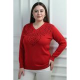 By Saygı V Yaka Sim Detaylı Triko Bluz, S-26K1800106