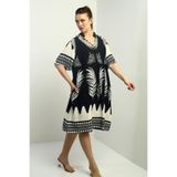 By Saygı Yaprak Desenli Cepli Oversize Kısa Elbise, S-25K3880005