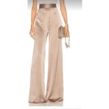 by sedat design Kadın Bej Geniş Paça Cappuccino Saten Pantolon