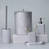 By Selim Linen Gümüş 5 Parça Polyester Banyo Seti