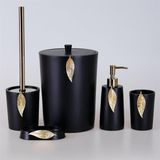 By Selim Siyah Altın 5 Parça Polyester Banyo Seti Leaf Banyo Seti