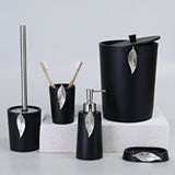 By Selim Siyah Gümüş 5 Parça Polyester Banyo Seti Leaf Banyo Seti