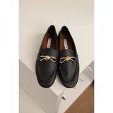 by selvi Lukka Shoes Hakiki Deri Cameron Kadın Siyah Metal Tokalı Loafer Babet