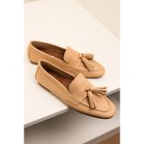 by selvi Lukka Shoes Hakiki Deri Kadın Adeen Nude Ponponlu El yapımı Babet