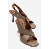 by selvi Lukka Shoes Hakiki Deri Perla Kadın Vizon Çapraz Topuklu Ayakkabı