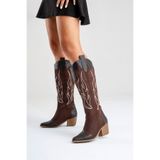by selvi Lukka Shoes Valeria Kadın Acı Kahve Nakışlı Kovboy Western Dallas Çizme