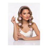 By Serpil Şener Pembe Çift sıra boncuk taç Sallantılı küpeli- Lohusa/Gelin Tacı