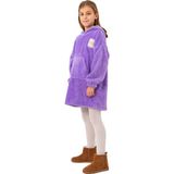 By Sezer Özer Unisex Kapişonlu Çocuksweatshırt Çift Taraflı Polar Giyilebilir Ev Battaniyesi - Açık Lila - 8 - 9 Yaş