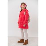 By Sezer Özer Unisex Kapişonlu Çocuksweatshırt Çift Taraflı Polar Giyilebilir Ev Battaniyesi - Nar Çiçeği - 8 - 9 Yaş