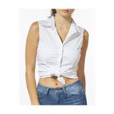 by shirts collection Beyaz Puantiyeli Sıfır Kol Gömlek