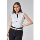 by shirts collection Beyaz Sıfır kol Yaka İçi ve Düğme patı Detaylı Gömlek