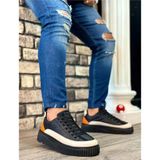 By Shoes BA0801 Boa Yüksek Taban Siyah Paraşüt Kumaş Turuncu Cilt Detaylı Erkek Ayakkabı