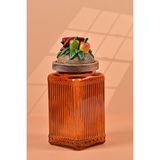 By Uzunoğlu El Yapımı Özel Tasarım Kavanoz - 1000 ml - Vakumlu Ahşap Kapaklı (Biber Detaylı) - Dark Amber Çizgili Cam - Mutfak ve Ev Dekorasyonu