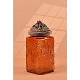 by UZUNOGLU El Yapımı Özel Tasarım Kavanoz - 1000 ml - Vakumlu Ahşap Kapaklı (Böğürtlen Detaylı) - Dark Amber Çiçekli Kare Cam - Mutfak ve Ev Dekorasyonu Dark Amber