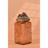 by UZUNOGLU El Yapımı Özel Tasarım Kavanoz - 1000 ml - Vakumlu Ahşap Kapaklı (Böğürtlen Detaylı) - Light Amber Çiçekli Kare Cam - Mutfak ve Ev Dekorasyonu Light Amber