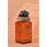 By Uzunoğlu El Yapımı Özel Tasarım Kavanoz - 1000 ml - Vakumlu Ahşap Kapaklı (İncir Detaylı) - Dark Amber Çiçekli Kare Cam - Mutfak ve Ev Dekorasyonu