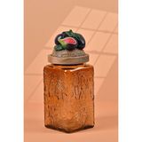 By Uzunoğlu El Yapımı Özel Tasarım Kavanoz - 1000 ml - Vakumlu Ahşap Kapaklı (İncir Detaylı) - Medium Amber Çiçekli Kare Cam - Mutfak ve Ev Dekorasyonu