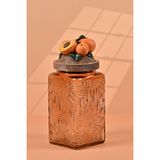 By Uzunoğlu El Yapımı Özel Tasarım Kavanoz - 1000 ml - Vakumlu Ahşap Kapaklı (Kayısı Detaylı) - Light Amber Çiçekli Kare Cam - Mutfak ve Ev Dekorasyonu