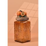 By Uzunoğlu El Yapımı Özel Tasarım Kavanoz - 1000 ml - Vakumlu Ahşap Kapaklı (Kayısı Detaylı) - Medium Amber Çiçekli Kare Cam - Mutfak ve Ev Dekorasyonu