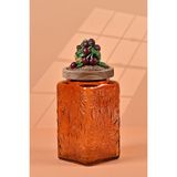 by Uzunoğlu El Yapımı Özel Tasarım Kavanoz - 1000 ml - Vakumlu Ahşap Kapaklı (Vişne Detaylı) - Dark Amber Çiçekli Kare Cam - Mutfak ve Ev Dekorasyonu