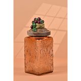 by Uzunoğlu El Yapımı Özel Tasarım Kavanoz - 1000 ml - Vakumlu Ahşap Kapaklı (Vişne Detaylı) - Light Amber Çiçekli Kare Cam - Mutfak ve Ev Dekorasyonu