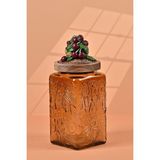 by Uzunoğlu El Yapımı Özel Tasarım Kavanoz - 1000 ml - Vakumlu Ahşap Kapaklı (Vişne Detaylı) - Medium Amber Çiçekli Kare Cam - Mutfak ve Ev Dekorasyonu