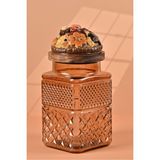 By Uzunoğlu El Yapımı Özel Tasarım Kavanoz - 1800 ml - Vakumlu Ahşap Kapaklı (Kurabiye Detaylı) - Light Amber Cam - Mutfak ve Ev Dekorasyonu
